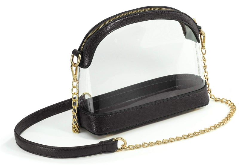 Hoxis Clear Cross Body Bag with Vegan Leather Trim Stadium Approved Women Shoulder Handbag (Black) - Image 2